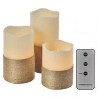 LED dekorácia – 3x vosková sviečka s povrázkom, 3x 3x AAA, vnútorná, vintage, ...