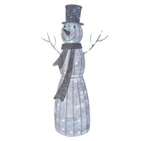 LED vianočný snehuliak ratanový, 124 cm, vnútorný, studená biela, časovač...