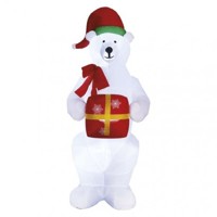 LED ľadový medveď s vianočným darčekom, nafukovací, 240 cm, vonk./vnút., stude...