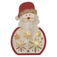 LED dekorácia drevená – Santa, 30 cm, 2x AAA, vnútorná, teplá biela, časovač...