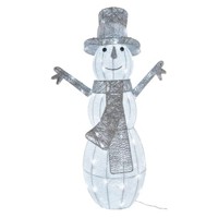 LED vianočný snehuliak ratanový, 82 cm, vnútorný, studená biela, časovač...
