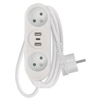 Predlžovací kábel 1,4 m / 2 zásuvky+2×USB-A+1×USB-C / biely / PVC / 1,5 mm2...